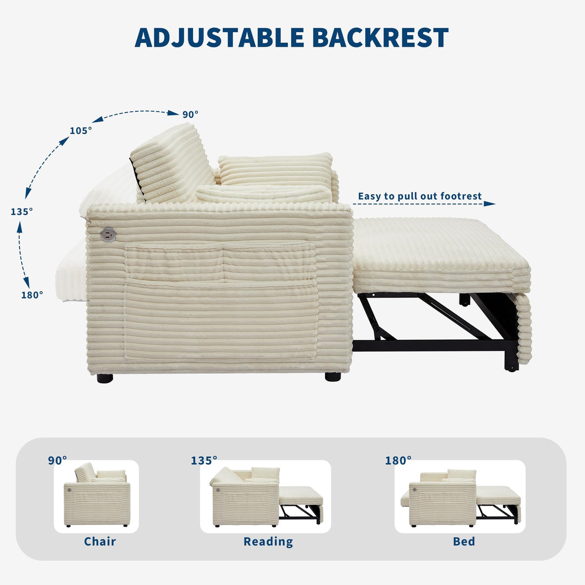 Respaldo reclinable ajustable del sofá cama nido