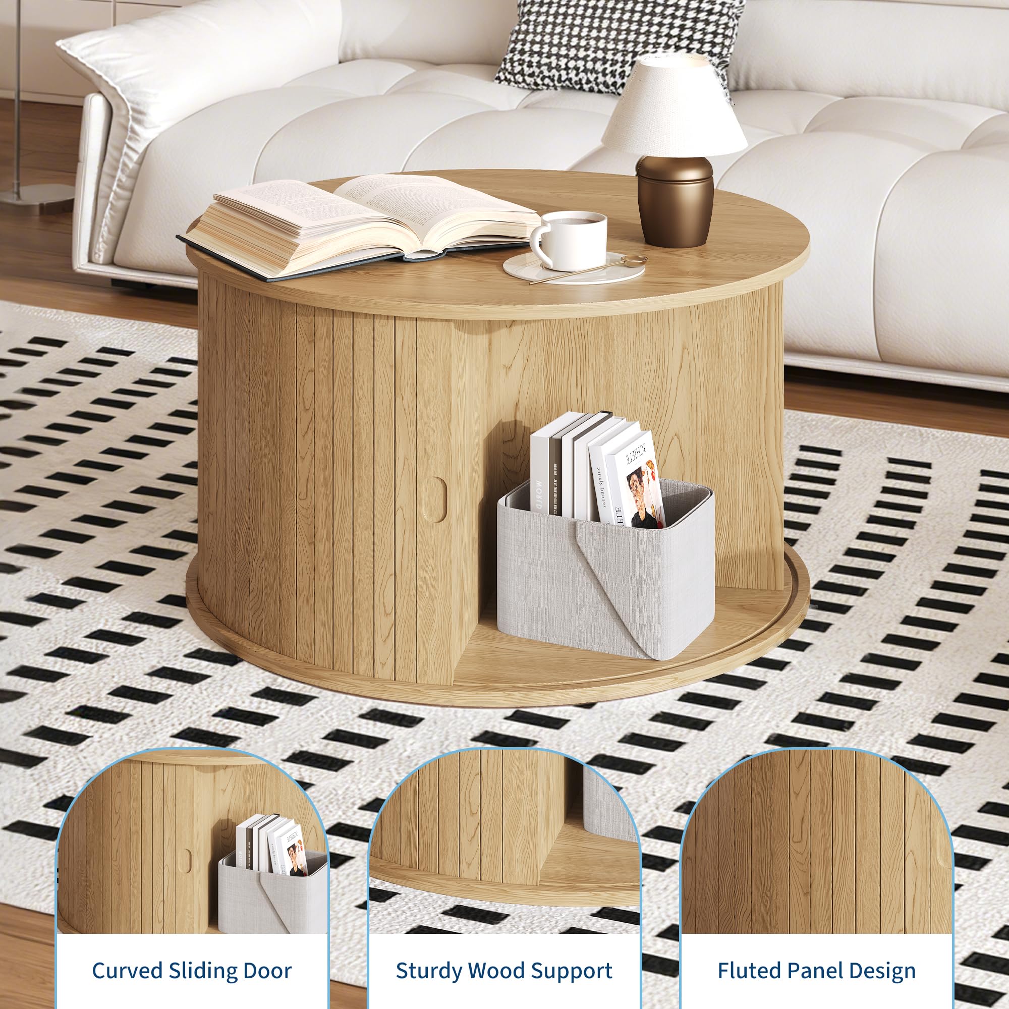 Interior particionado de doble capa en la mesa de café de almacenamiento