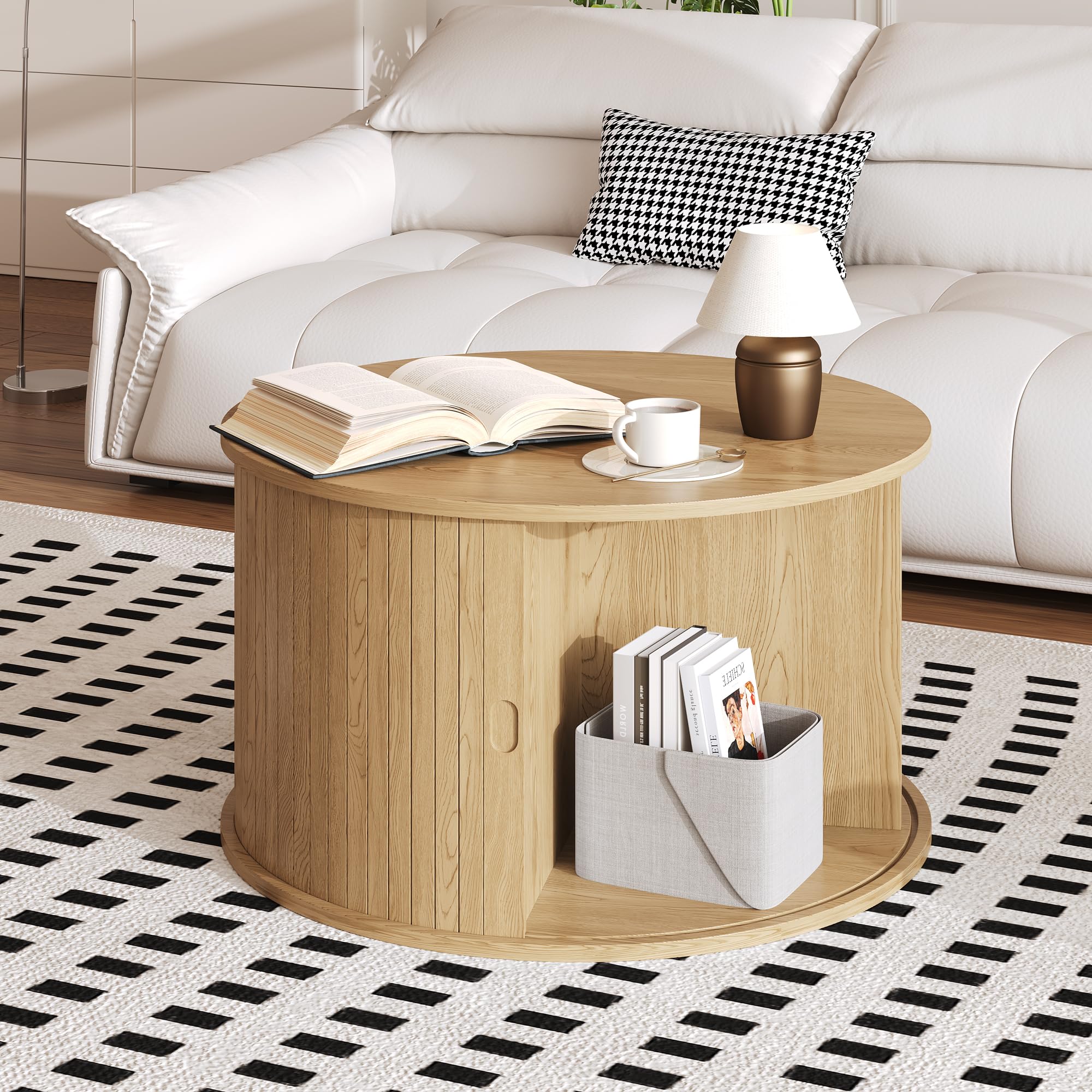Mesa de centro redonda Garvee de madera MDF con puerta tambor estilo mid-century